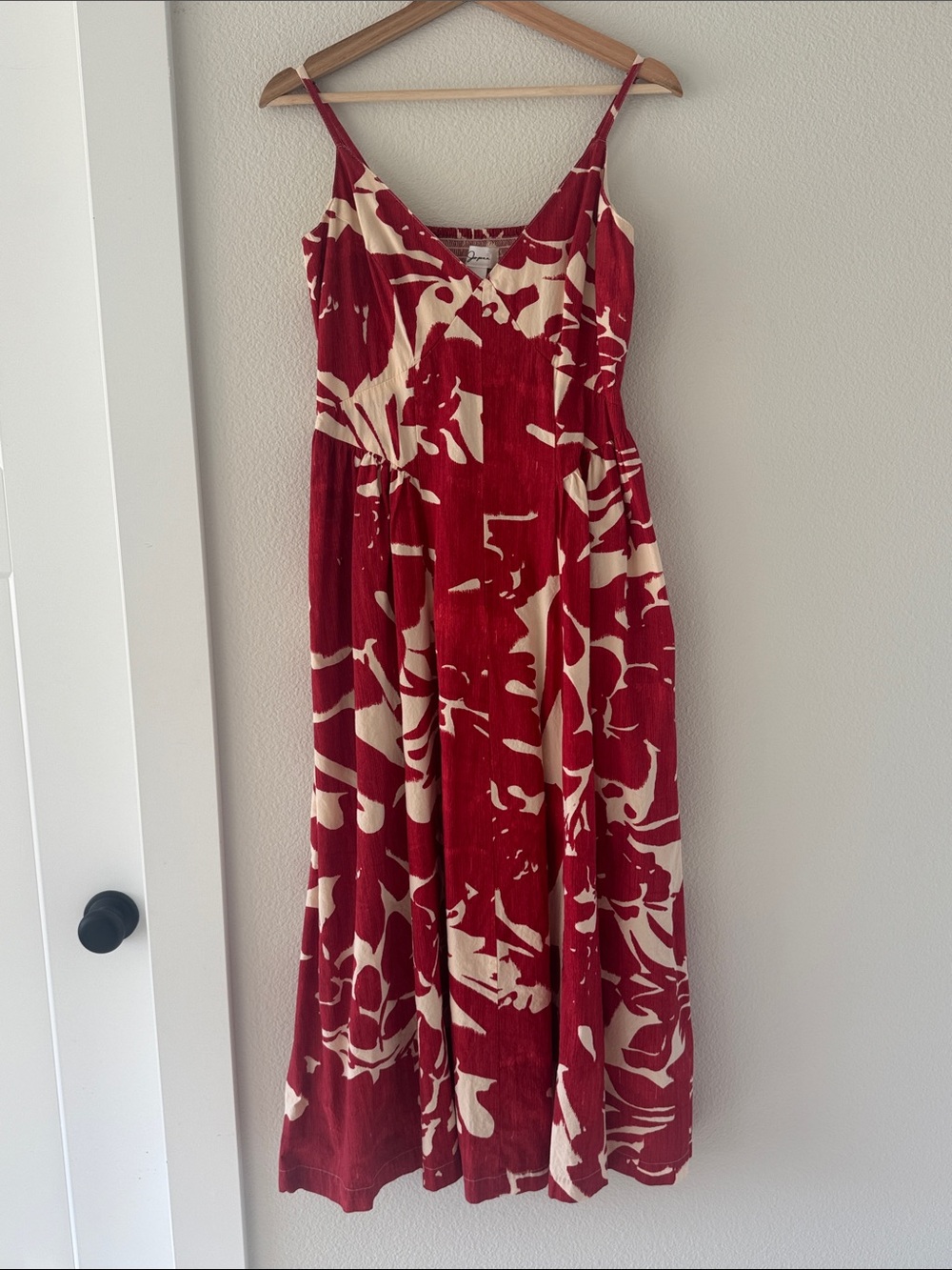 Rust Red and Cream Floral Maxi Dress - Sleeveless V-Neck